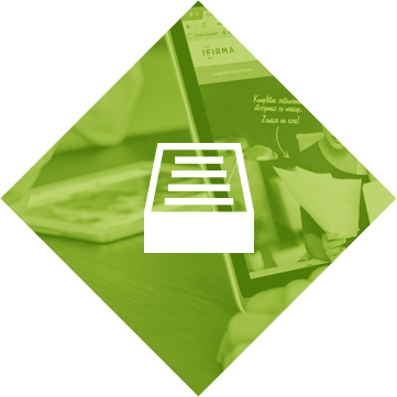 diamond-crossmedia Green diamond-shaped icon with white document tray symbol overlaid on website design background, representing content management services