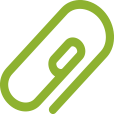 Green paperclip icon representing document attachment, file organization, office supplies, or administrative services