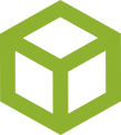 Green 3D cube icon representing product design, packaging services, three-dimensional modeling, or business solutions