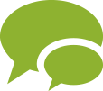 Green overlapping speech bubbles icon representing conversation, customer communication, live chat support, or client consultation services