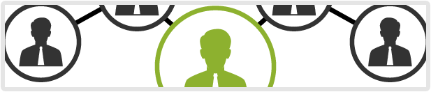 seo-local Business networking diagram with connected user avatars showing a green highlighted central figure linked to professional contacts